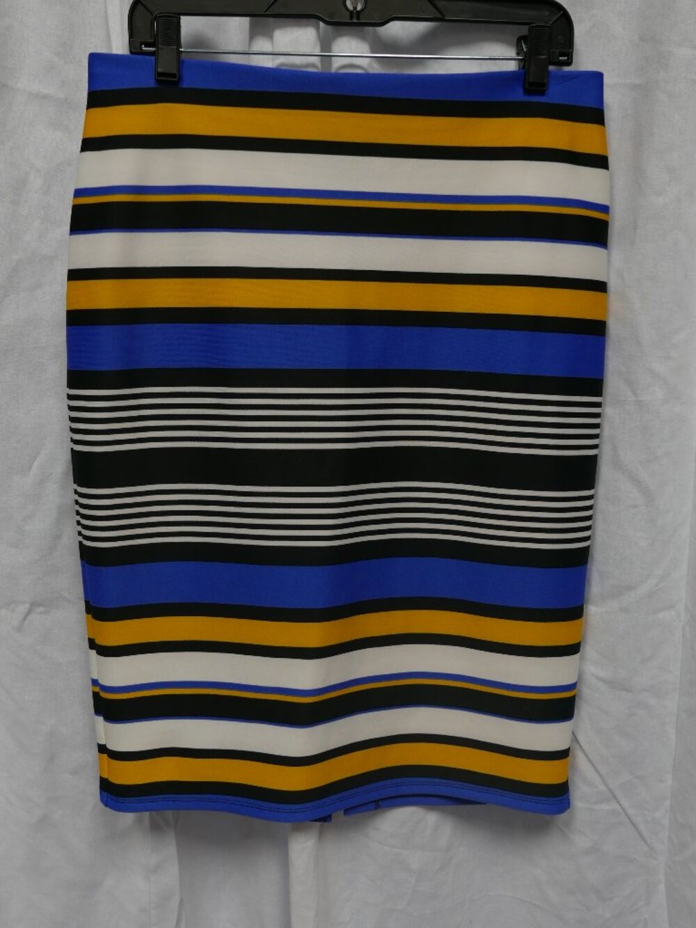 NYCC Bold Striped Scuba Knit Pencil Skirt Blue Yellow Black Size M